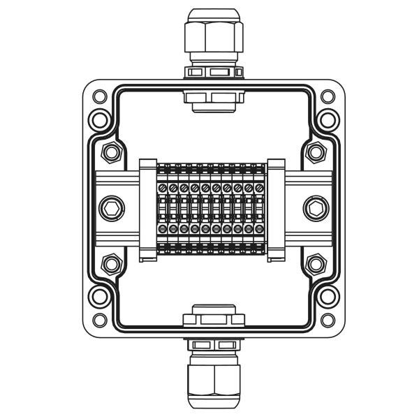 Взрывозащ. клемм. коробка из полиэстера TBE-P-03-(10xCBC.2)-1xPABMP(A)(C)1Ex e IIC Т5 Gb / Ex tb IIIC T95°C Db IP66 DKC