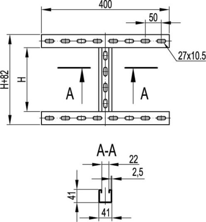H-образное крепление к вертикальной двутавровой балке, 400 мм, горячеоцинкованное DKC
