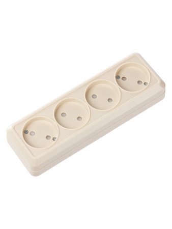 Розетка 4-х местная горизонтальная 2П открытой установки IP20 10A с з/ш сл. кость "Ладога" TDM