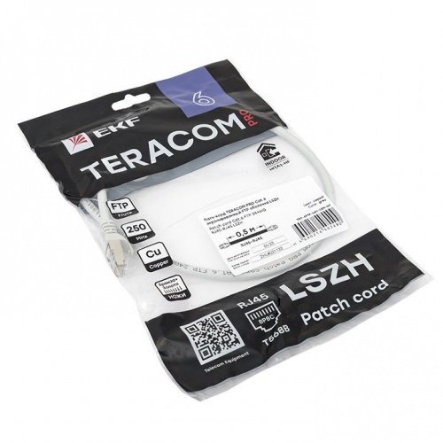 Патч-корд TERACOM PRO Cat,6 экранированный FTP оболочка LSZH серый (0,5м) EKF фото 4