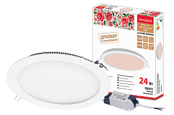 Светильник ультратонкий встраиваемый светодиодный "Даунлайт НАРОДНЫЙ" СВО (белый) 24 Вт 3000К TDM