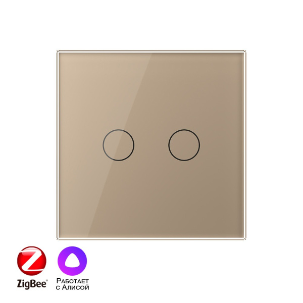 Двухклавишный умный сенсорный выключатель Livolo ZigBee, 1 пост, Золотой VL-C702Z-2AG