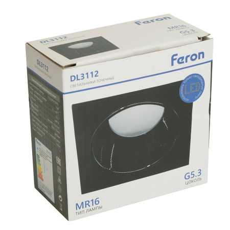 Светильник потолочный встраиваемый, MR16 G5.3, черный + черный хром DL3112 Feron
