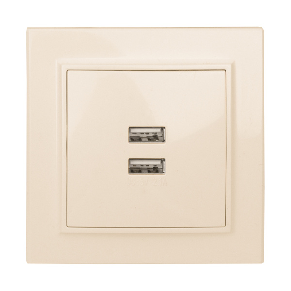 Минск Розетка USB 2-местная СП 2,1А бежевая EKF Минск Розетка USB 2-местная СП 2,1А бежевая EKF