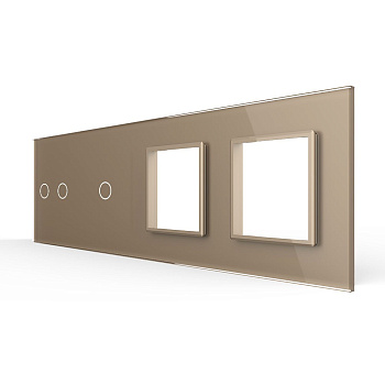 Панель для 2-х сенсорных выключателей и 2-х розеток, 3 клавиши (2+1), цвет золотой, стекло Livolo