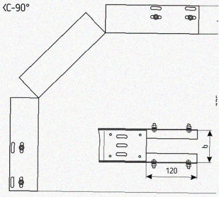 Лоток перфорированный КС 400х80-90 УТ1,5 для поворота трассы вниз на 90, оцинкованный лист S1,5