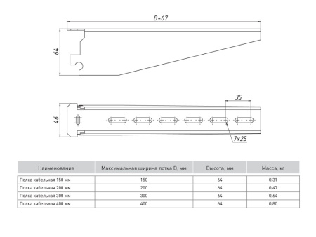 Полка кабельная 400 мм К1163 (2 мм) EKF