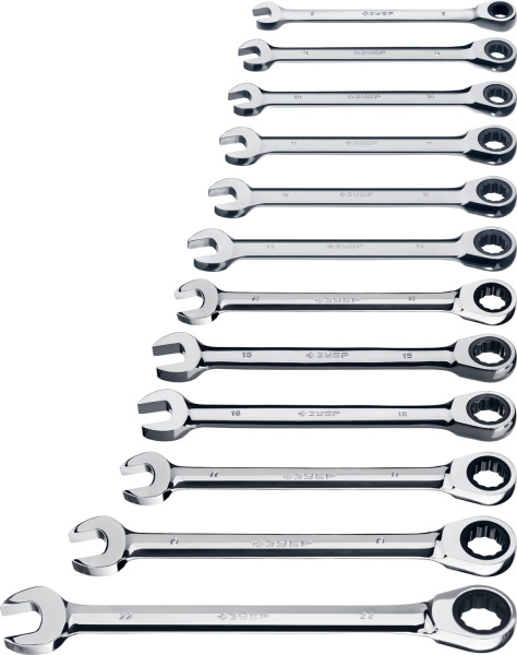 Набор комбинированных гаечных ключей трещоточных 12 шт, 8 - 22 мм, ЗУБР