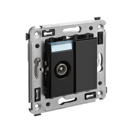 Розетка TV проходная в стену, "Avanti", "Черный квадрат" DKC