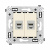 Компьютерная розетка RJ-45 без шторки в стену, кат.6 двойная экранированная, "Avanti", "Ванильная дымка" DKC