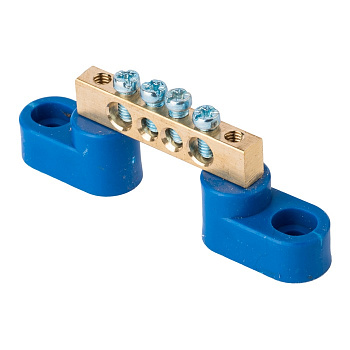 Шина "0" N (6х9мм) 4 отверстия латунь 2 синих угловых изолятора PROxima EKF