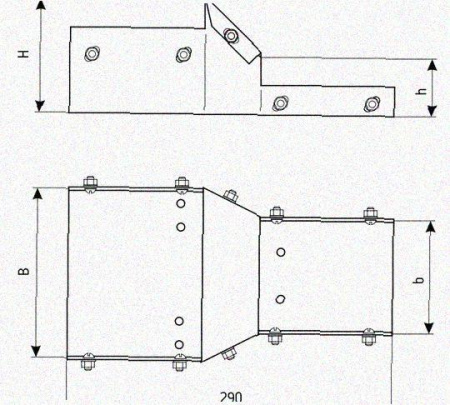 Лоток переходной замковый ЛПЗ 150х100-100х65 УХЛ1, оцинкованный лист, S1,5