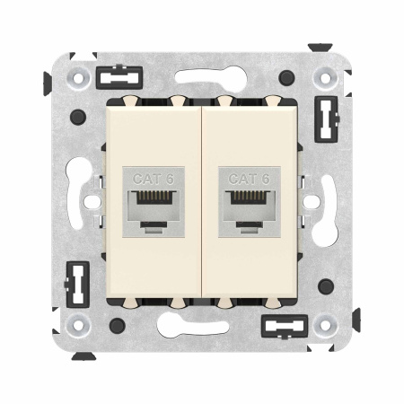 Компьютерная розетка RJ-45 без шторки в стену, кат.6 двойная экранированная, "Avanti", "Ванильная дымка" DKC