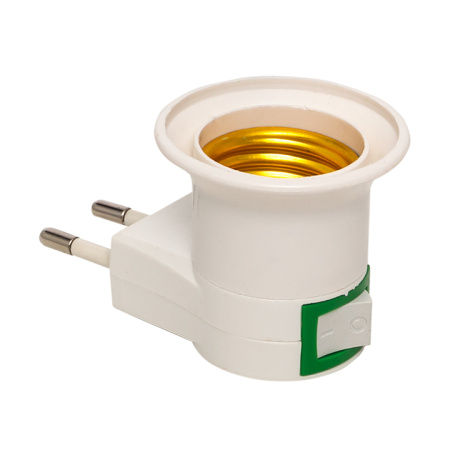 Переходник вилка-Е27 с выкл, бел, PROxima EKF