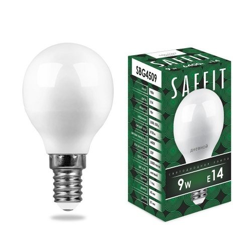 Лампа светодиодная SAFFIT SBG4509 Шарик E14 9W 6400K фото 2