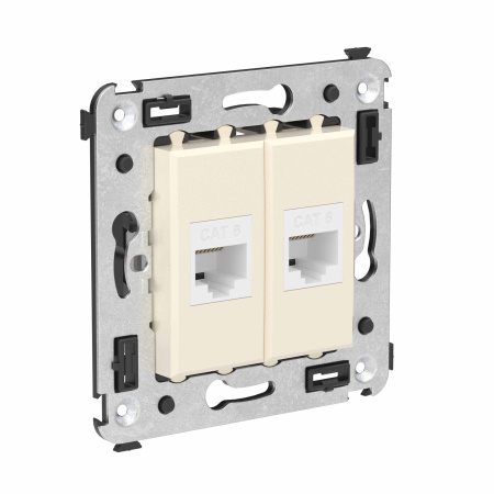 Компьютерная розетка RJ-45 без шторки в стену, кат.6 двойная, "Avanti", "Ванильная дымка" DKC