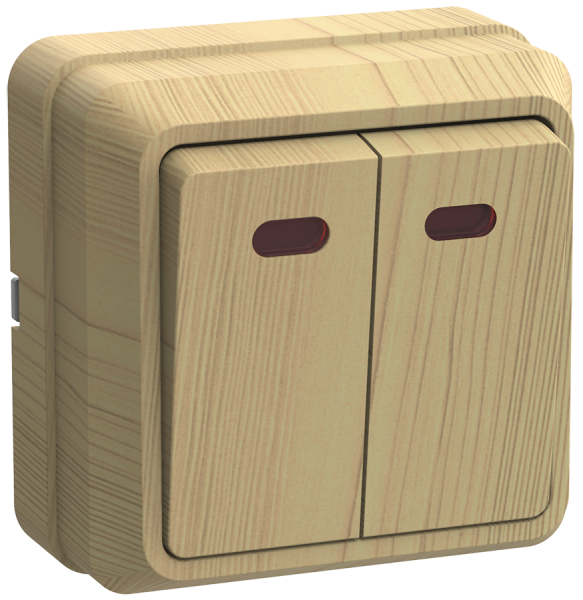 Выключатель 2-клавишный ОУ с индикацией ВС20-2-1-ОС 10А ОКТАВА сосна IEK