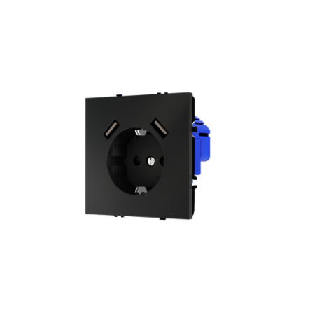 Розетка встраиваемая Voltum S70 с заземлением и защитными шторками, 16А, с USB, A+A, (черный матовый