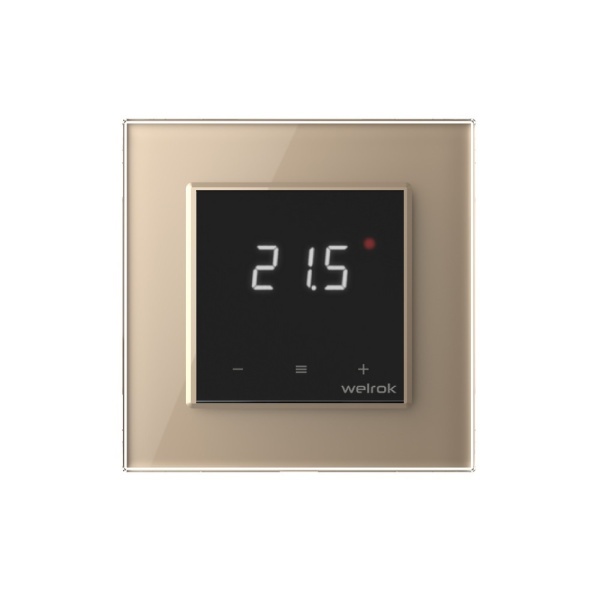 Терморегулятор Welrok LIS для рамки LIVOLO с сенсорным управлением, датчик пола 3 м, цвет черный с золотой рамкой Терморегулятор Welrok LIS для рамки LIVOLO с сенсорным управлением, датчик пола 3 м, цвет черный с золотой рамкой