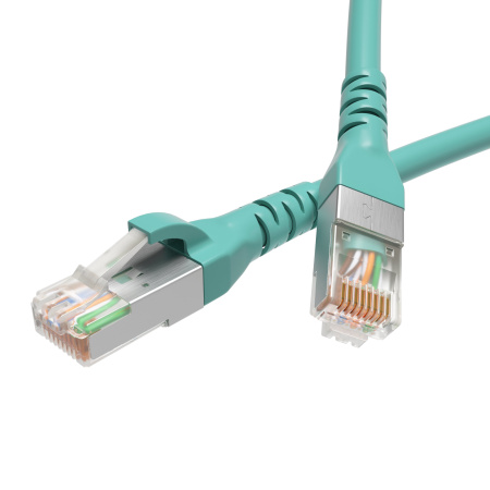 Патч-корд экранированный CAT6A S/FTP 4х2, LSZH, бирюзовый, 1.0 м DKC