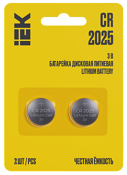 Элемент питания дисковой литиевой CR2025 (2шт/блистер) IEK