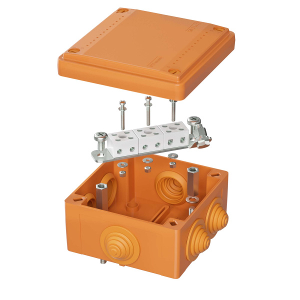 Коробка пластиковая FS с кабельными вводами и клеммниками, IP55, 100х100х50 мм, 6р, 450V, 6A, 4 мм2 DKC