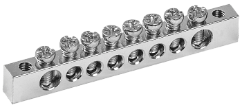 Шина PEN "земля-ноль" 6х9мм 8/2 с никелевым покрытием (8групп/крепеж по краям) IEK