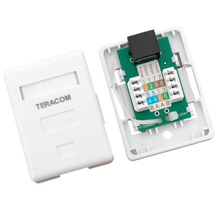 Розетка настенная TERACOM Cat,5E неэкранированная 1 порт RJ-45 Dual IDC белая EKF
