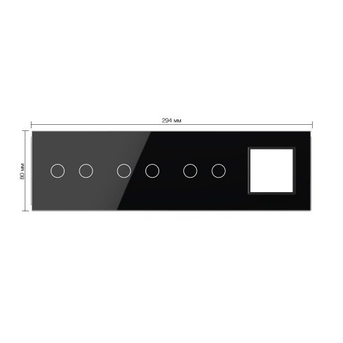 Панель для 3-х сенсорных выключателей и розетки, 6 клавиш (2+2+2), цвет черный, стекло Livolo фото 2