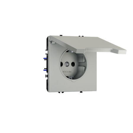 Розетка встраиваемая Voltum S70 с заземлением, защитными шторками и крышкой 16А, (сталь)