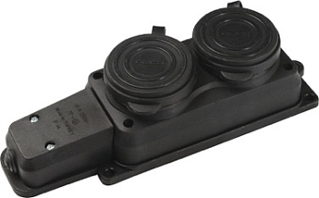 Колодка 2 гнезда с з/к 16А IP44 черный (каучук) (20/80) Альфа 