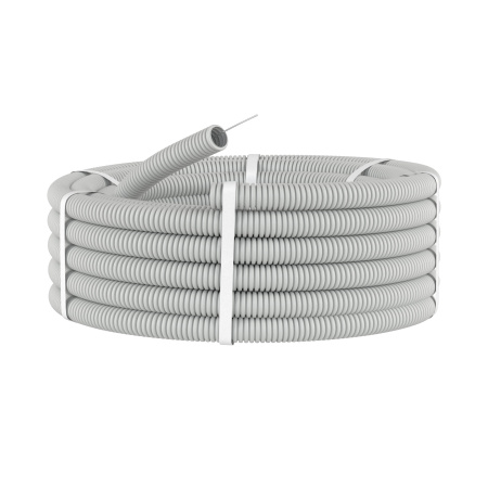 Труба ПВХ гибкая гофр. д.32мм, лёгкая с протяжкой, 25м, цвет серый DKC