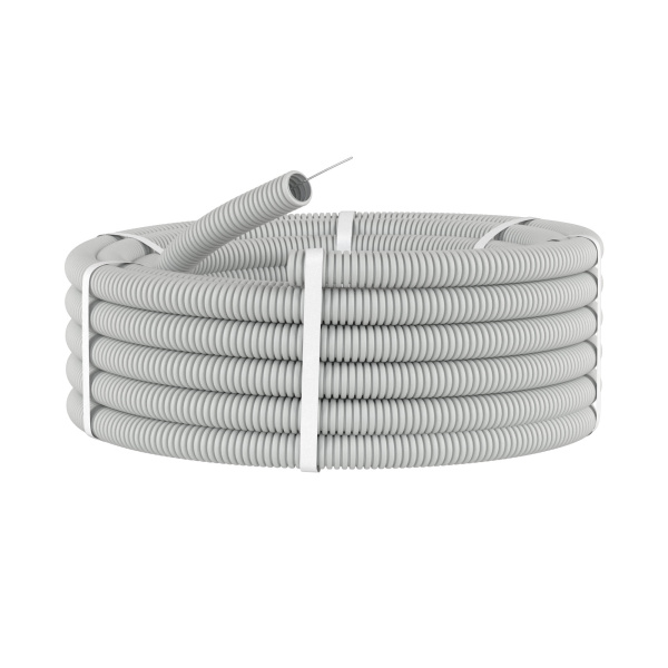 Труба ПВХ гибкая гофр. д.16мм, тяжёлая с протяжкой, 100м, цвет серый DKC