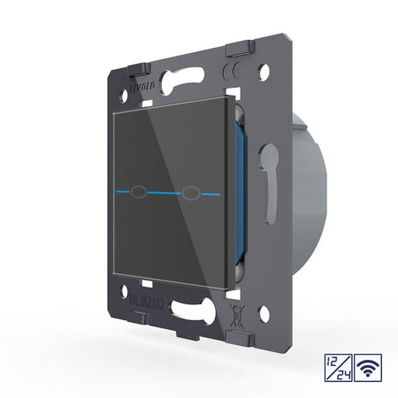 Двухклавишный сенсорный выключатель Quadro 12/24В с радиоупр., цвет черный (механизм) Livolo