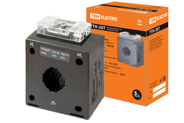 Трансформатор тока измерительный ТТН 30T/100/5- 5VA/0,5S-Р TDM
