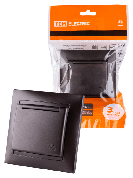 Розетка 2П+З 16А 250В IP44 с защ. шт. с крышкой шоколад "Лама" TDM Розетка 2П+З 16А 250В IP44 с защ. шт. с крышкой шоколад "Лама" TDM