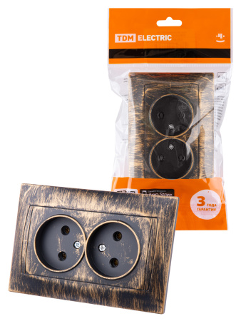 Розетка двойная 2П 10А 250В старинная бронза "Лама" TDM