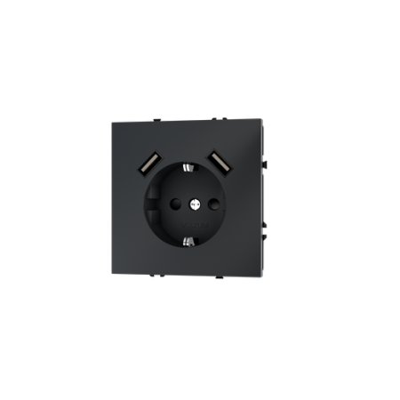 Розетка встраиваемая Voltum S70 с заземлением и защитными шторками, 16А, с USB, A+A, (графит)