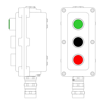 Взрывозащ. пост упр. из алюминия LCSD-03-B-MB-L1G(220)x1-P1B(11)x1-P1R(11)x1-PBMB-KA2MHK 1Ex d IIB T5 Gb Ex tb IIIC T95°С Db IP66