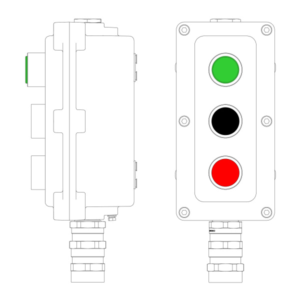 Взрывозащ. пост упр. из алюминия LCSD-03-B-MB-L1G(220)x1-P1B(11)x1-P1R(11)x1-PBMB-KA2MHK 1Ex d IIB T5 Gb Ex tb IIIC T95°С Db IP66