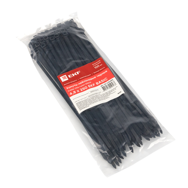 Хомут нейлоновый черный (4,8х250) (100шт) Basic EKF