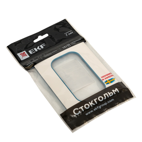 Стокгольм Рамка для розетки 2-местная белая с линией цвета синий EKF