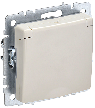BRITE Розетка 1-местная с з/з с защитными шторками и крышкой 16А IP44 РСбш10-3-44-БрКр бежевый IEK
