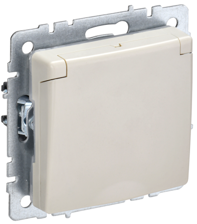 BRITE Розетка 1-местная с з/з с защитными шторками и крышкой 16А IP44 РСбш10-3-44-БрКр бежевый IEK