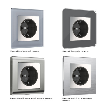 Встраиваемые механизмы Розетка СУ 1-м с заземл. 16А глянцевый никель IP20 Werkel