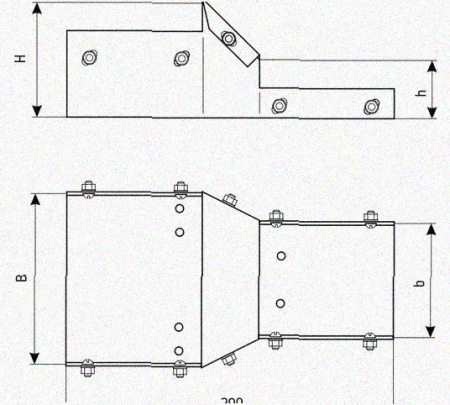 Лоток переходной замковый ЛПЗ 200х50-100х50 УТ1,5, оцинкованный лист, S1,0