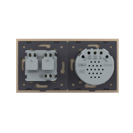 Сенсорный выключатель комбинированный на 1 линию 1 розетка 2 модуля Золотой Livolo