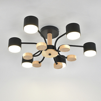 Люстра под лампу GCHL-6GX53-M Черная+Дерево Альберо General