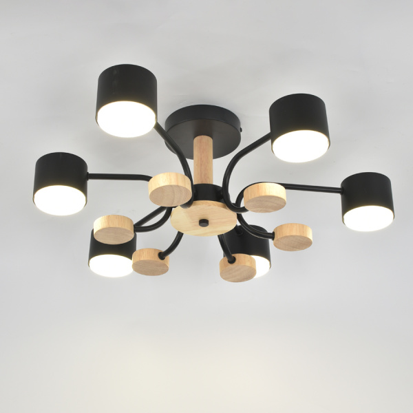 Люстра под лампу GCHL-6GX53-M Черная+Дерево Альберо General