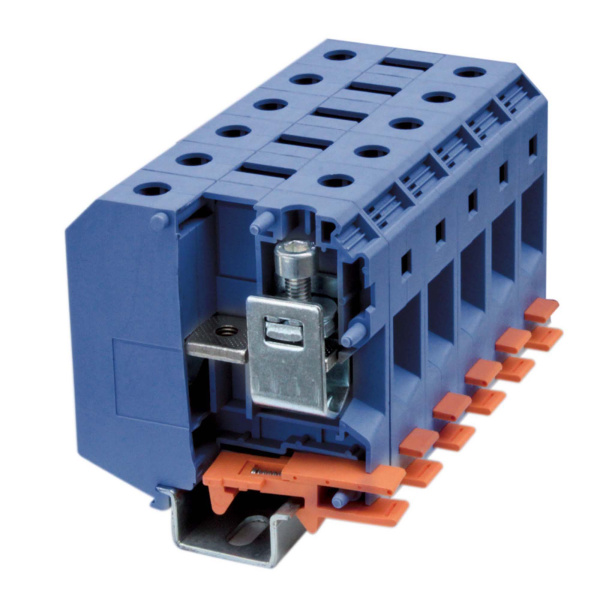 Клемма проходная, винтовой зажим, 2 точки подключения, 50 кв.мм, синяя DKC